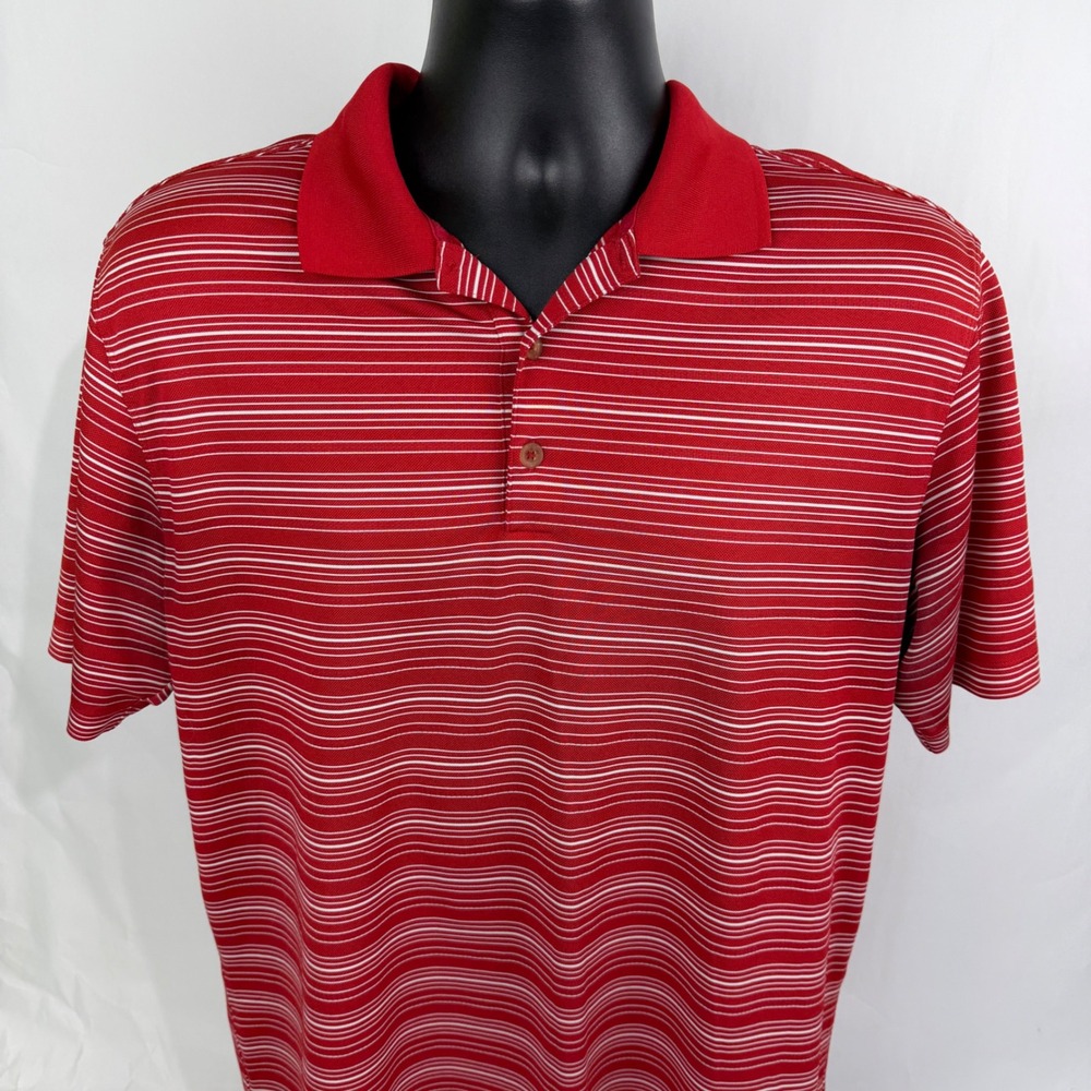 Nike Golf Dri-Fit Red White Stripe Polo Shirt Men's Large Golf Shirt - Picture 2 of 9